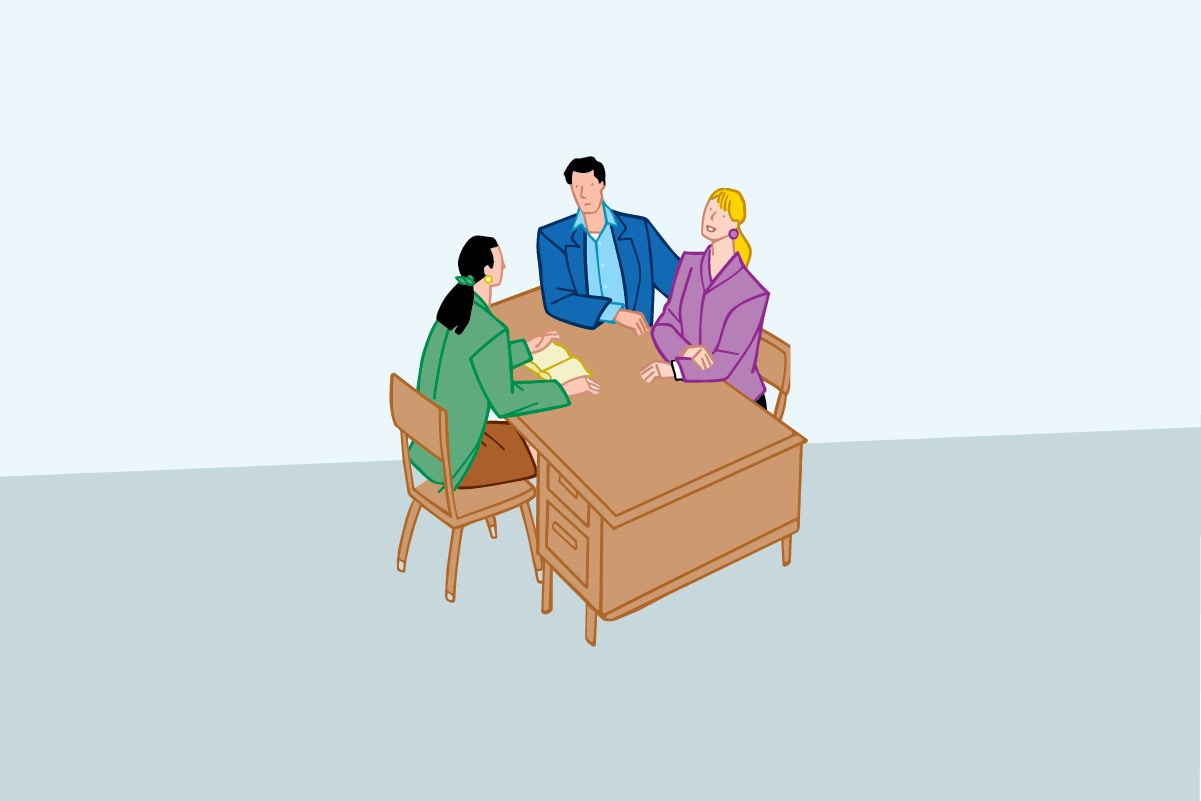 parents talking with teacher vector illustration