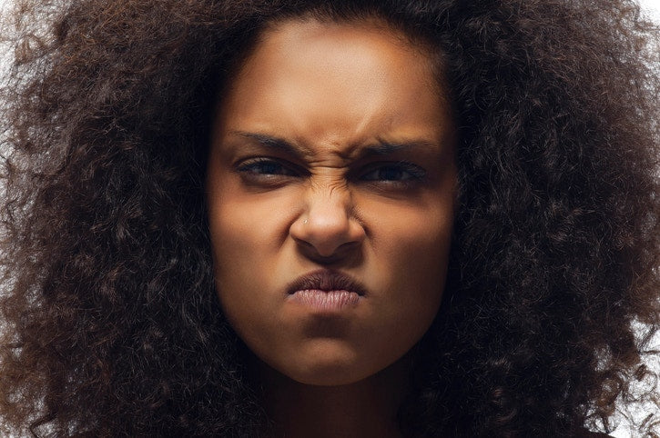 Angry lady , curly hair